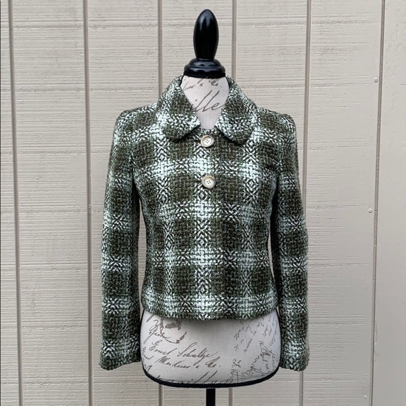 Ann TAYLOR PETITES Green/Off White Tweed Coat - Picture 4 of 16